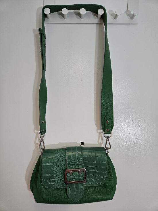 Handbags - Italian Leather Crossbody Bag, Green Pebble & Croc Embossed, Artisan Made